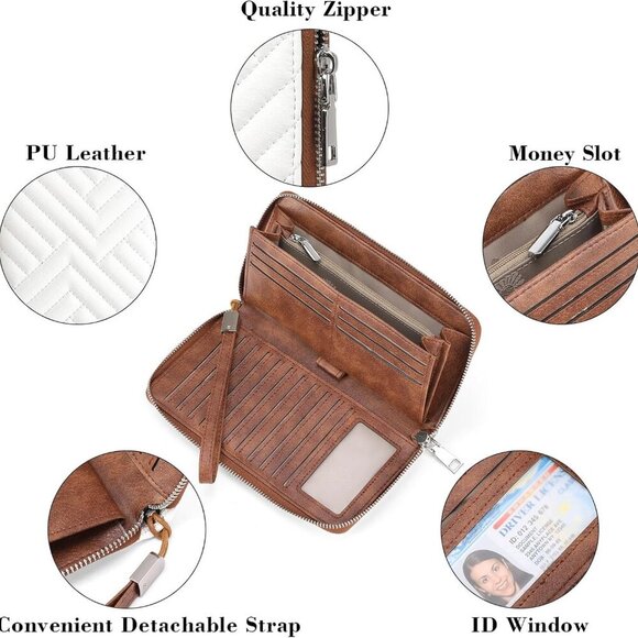 Women's RFID Blocking Leather Wallet Large Capacity Clutch Wristlet - Picture 5 of 6